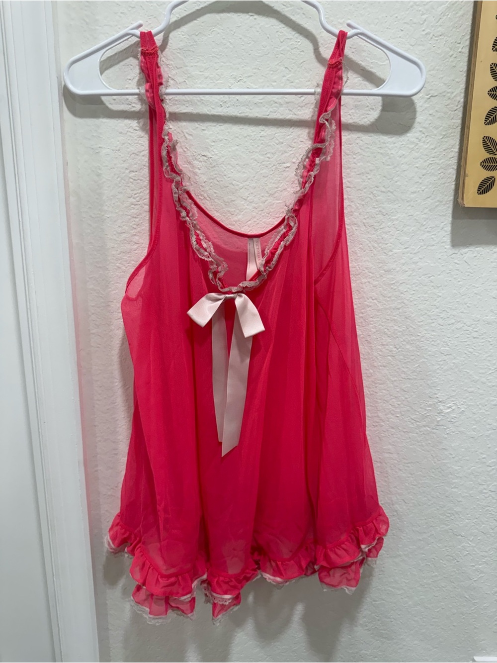 Victoria's Secret Hot Pink Sheer Ruffle Camisole with Bow